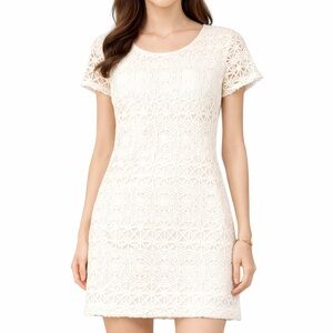 Lulus Dress Womens S White Lace Mini Shift LOVE YOU FOR ETERNITY 70s MOD Preppy